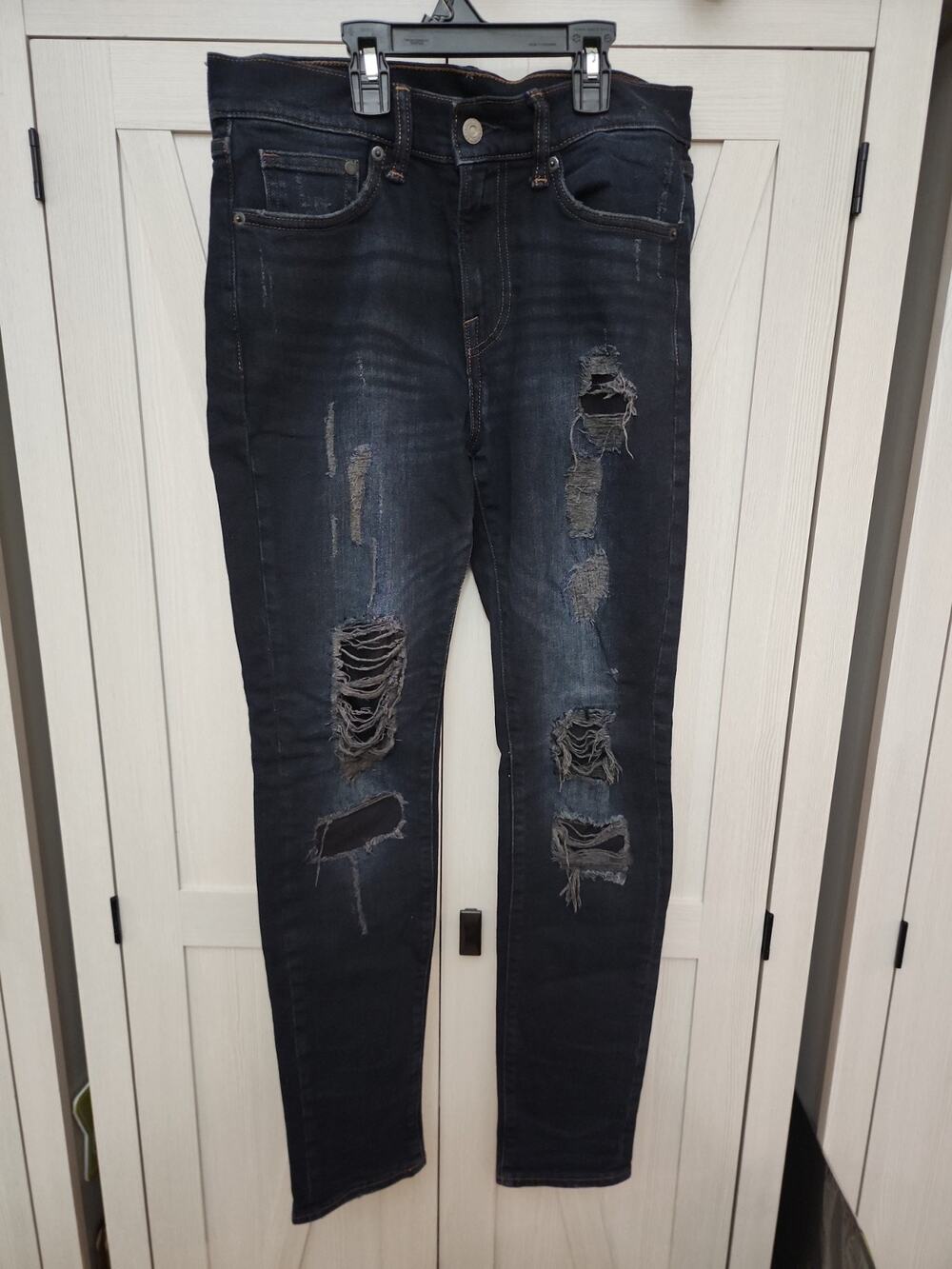 & Denim (H&M) Skinny Coupe Moulante Jeans Size 6 (28/30) Ripped Denim Blue